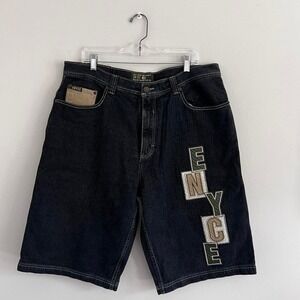 Y2K BLACK ENYCE PATCHWORK‎ EMBROIDERED DENIM SHORTS